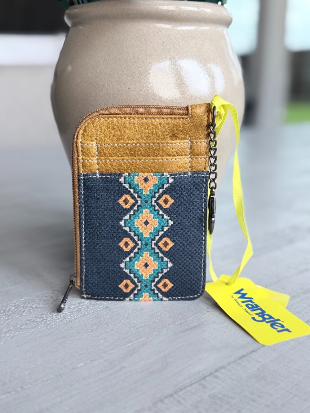 Wrangler Card Holder Wallet Keychain Coin Purse Mustard Blue NWT